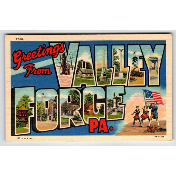 Greeting From Valley Forge Large Big Letter Postcard Pennsylvania Linen Unused - Picture 1 of 2